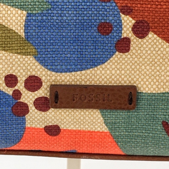 Fossil Canvas Tote Tan Floral Leaf Print Zip Top Medium Textile Shoulder Bag - Picture 3 of 16